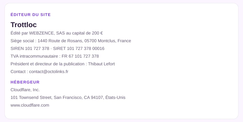Coordonnées légales de l&rsquo;éditeur et de l&rsquo;hébergeur du site