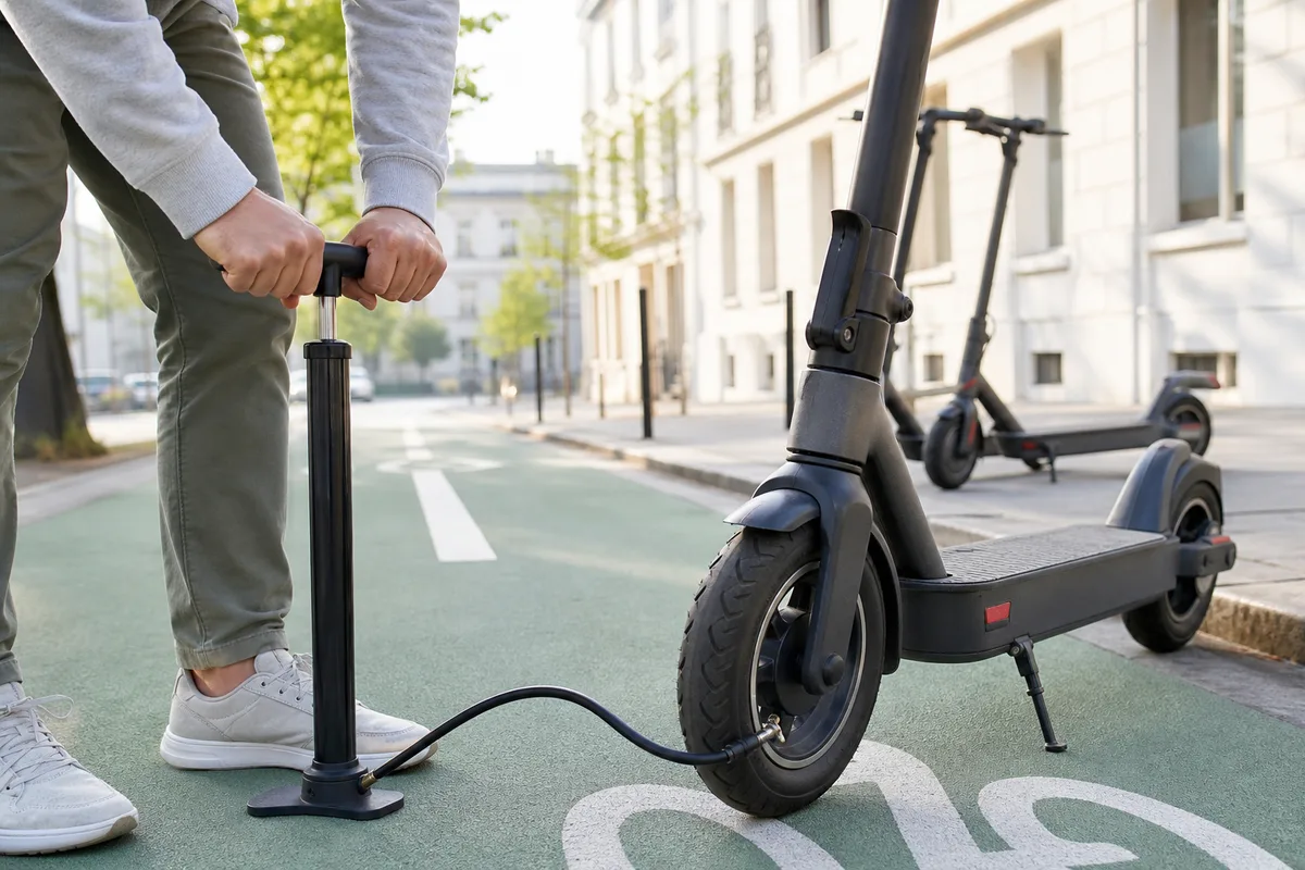 Gonflage d&rsquo;un pneu de trottinette électrique avec une pompe manuelle
