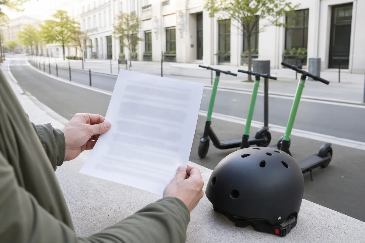 Lecture d’un contrat de location avec un casque posé à côté